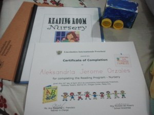 Her certificate and kit