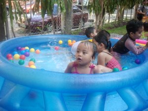 enjoying their swimming party