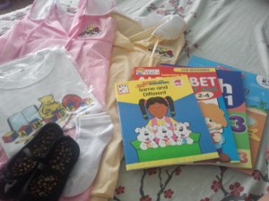 All her things for school. From uniforms to books to shoes
