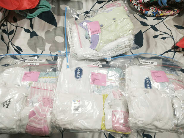 Clothes in zipper pouches